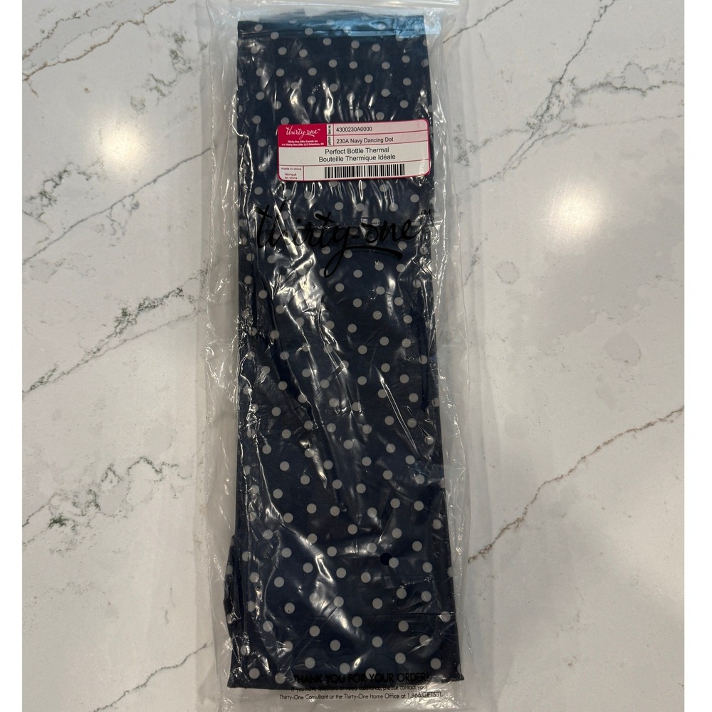 Thirty-One Perfect Bottle Thermal Navy Dancing Dot Polka Dot Insulated Tote Bag